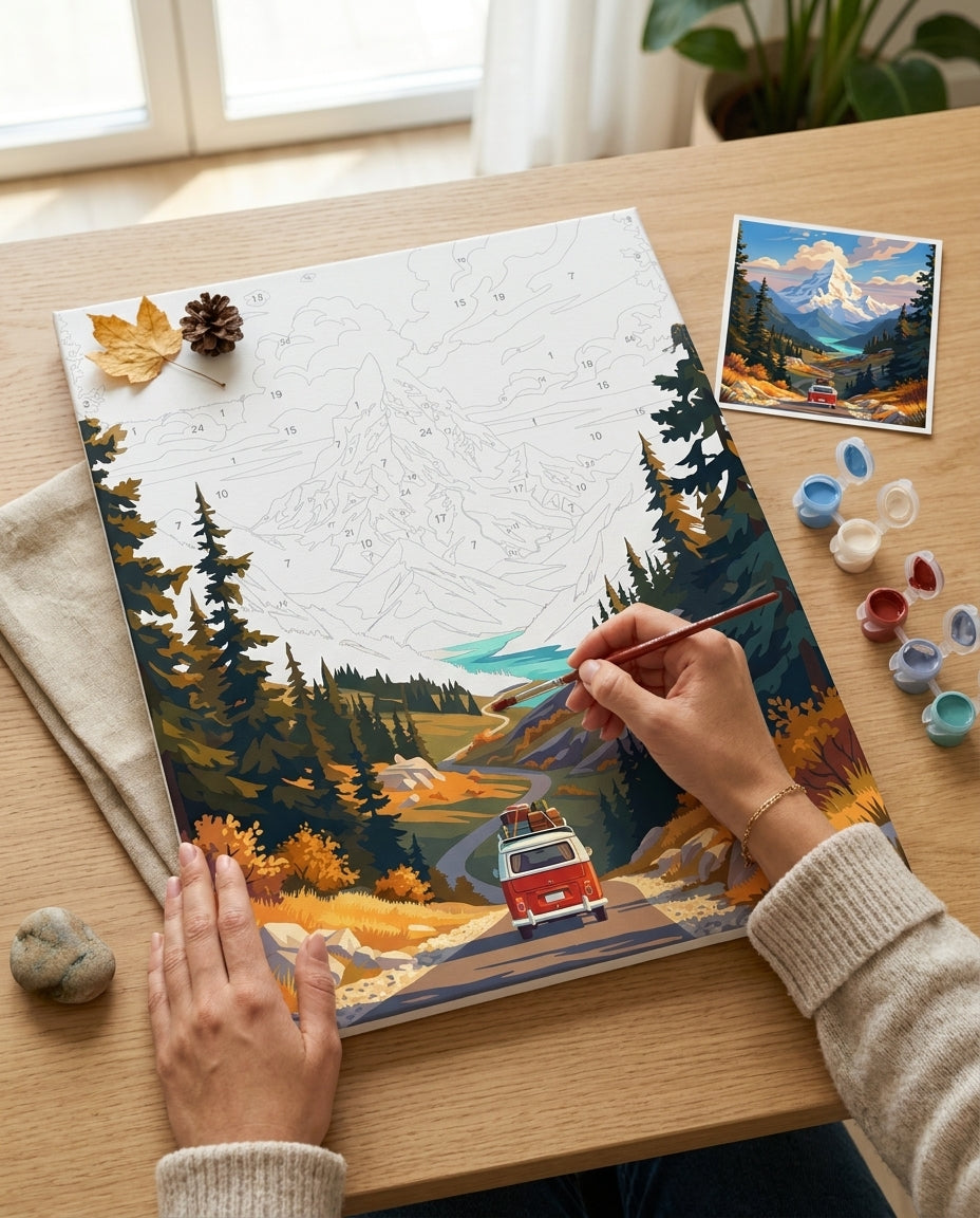 Personne qui peint une Peinture Numeros Échappée en Montagne