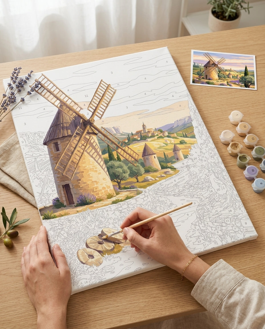 Personne qui peint une Peinture Numeros Moulin de Provence