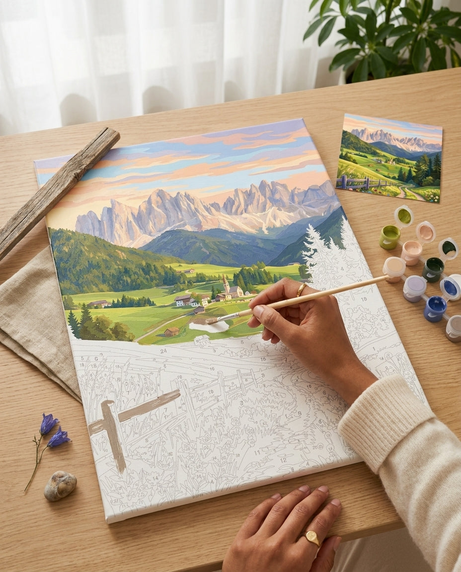 Personne qui peint une Peinture Numeros Val di Funes