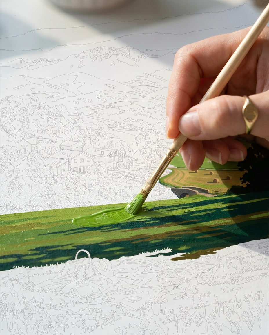 Personne qui peint une Peinture Numeros Paysage Montagneux Basque