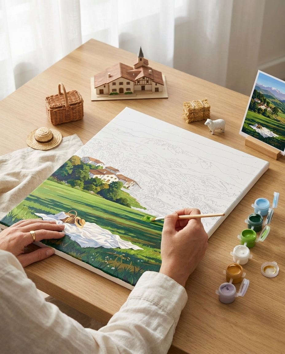 Personne qui peint une Peinture Numeros Paysage Montagneux Basque