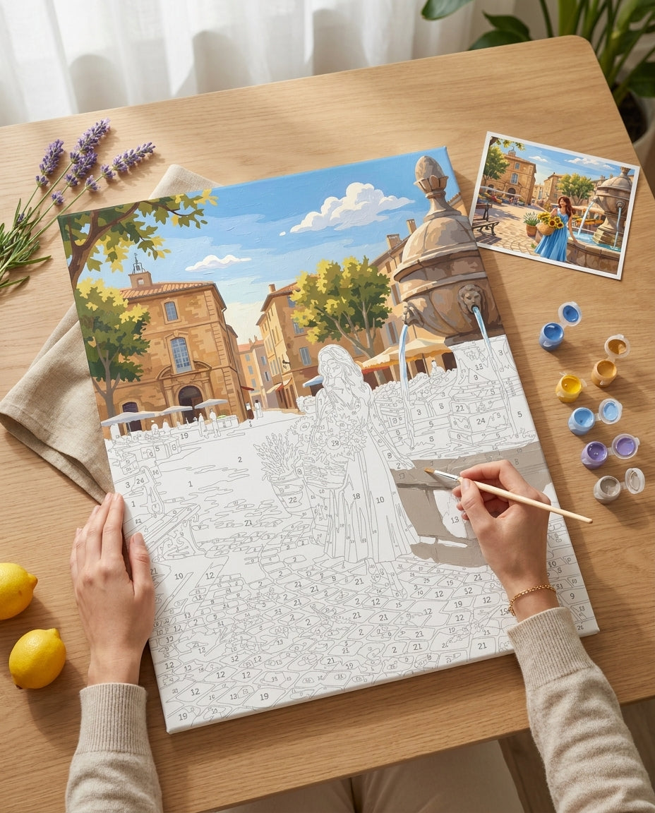 Peinture par Numéros Marché d’Aix-en-Provence Monalulu en cours de réalisation