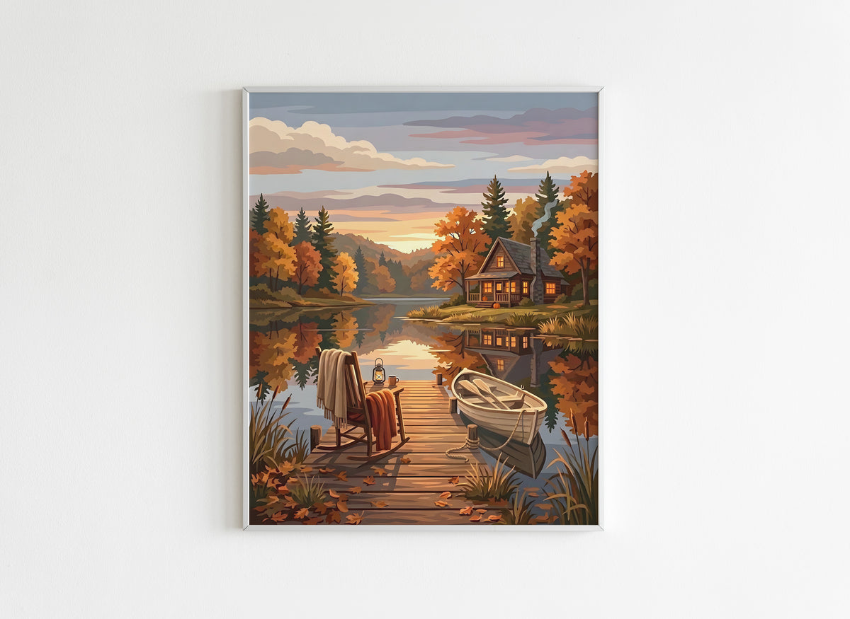 Peinture par Numéros Nature - Chalet Canadien au Lac Automnal - Après
