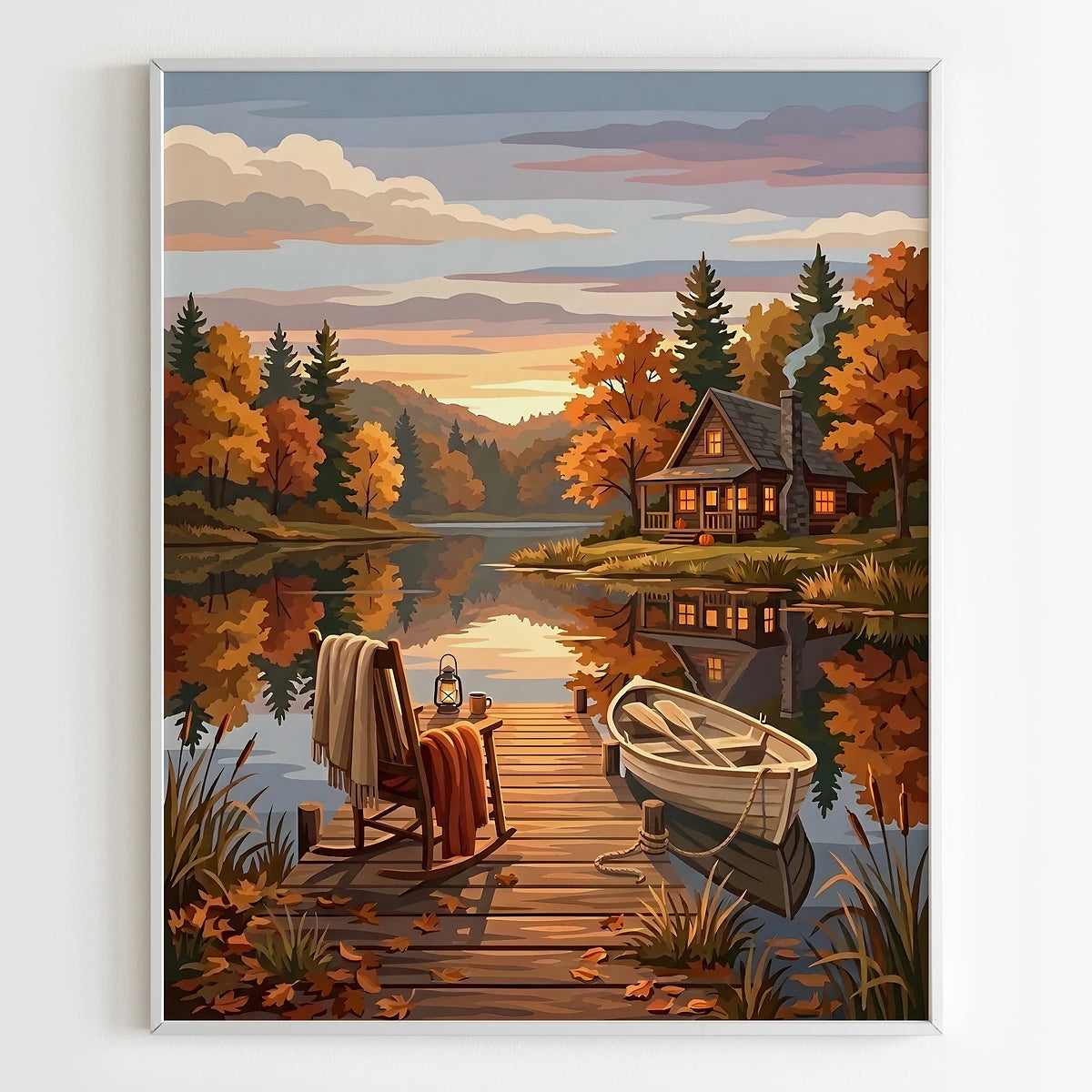 Peinture par Numéros Nature - Chalet Canadien au Lac Automnal