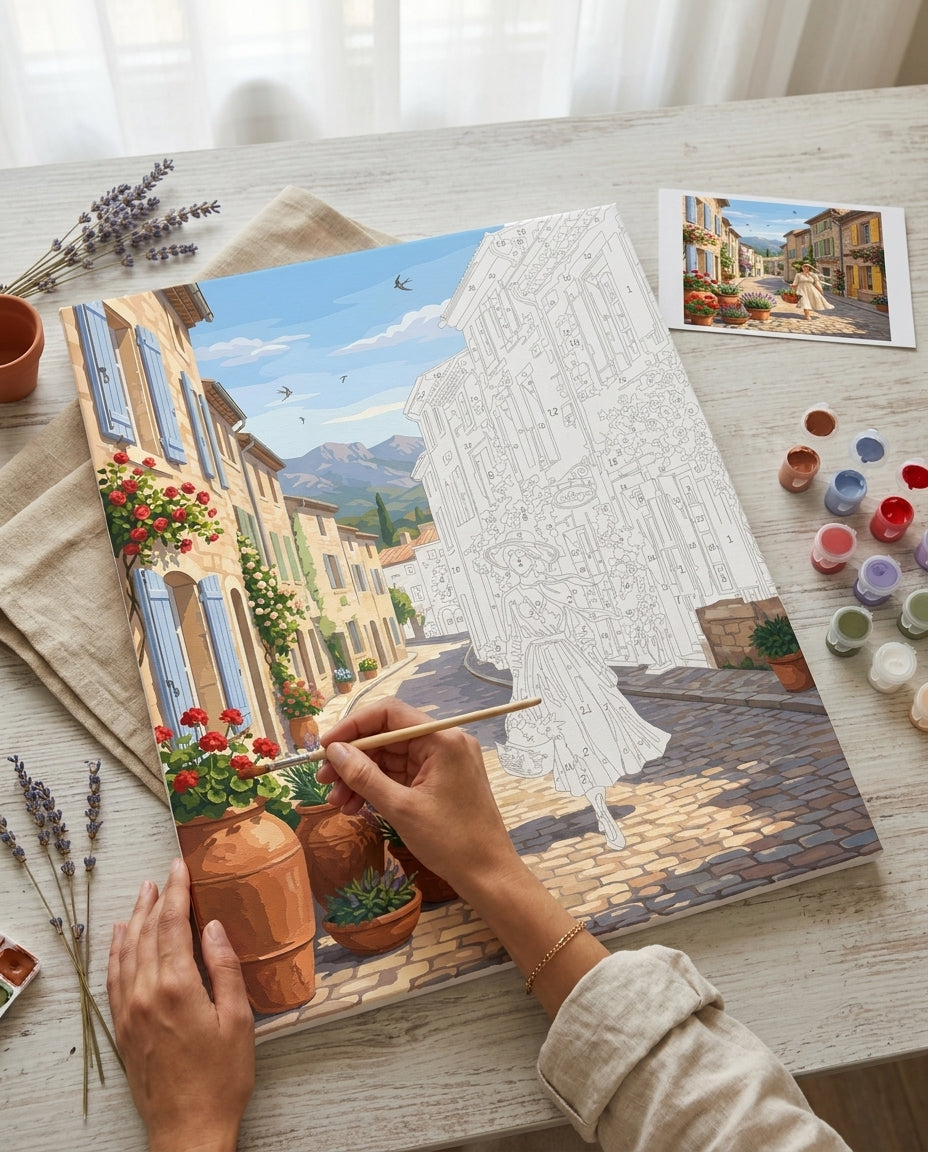 Peinture par Numéros Rue de Saint Rémy de Provence Monalulu en cours de réalisation