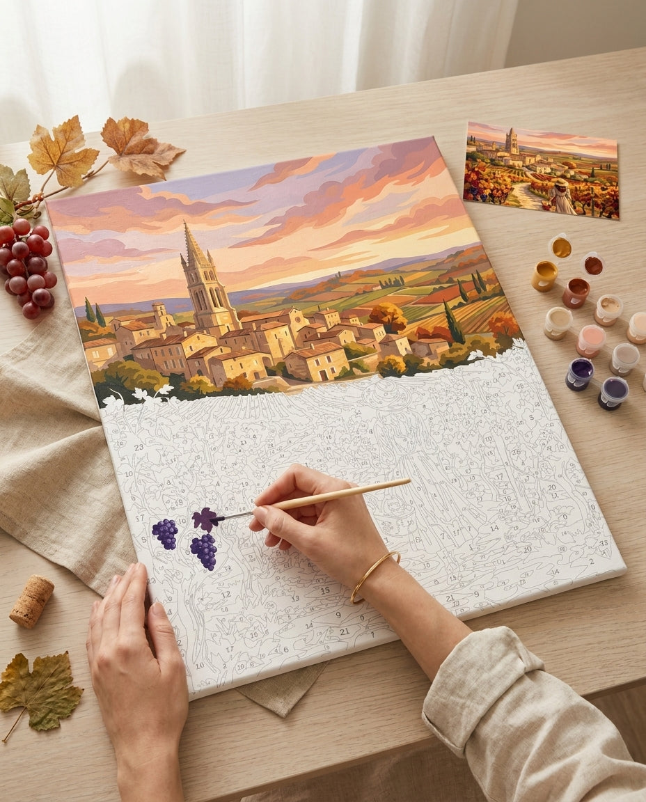 Peinture par Numéros Vignoble Saint-Émilion Monalulu en cours de réalisation