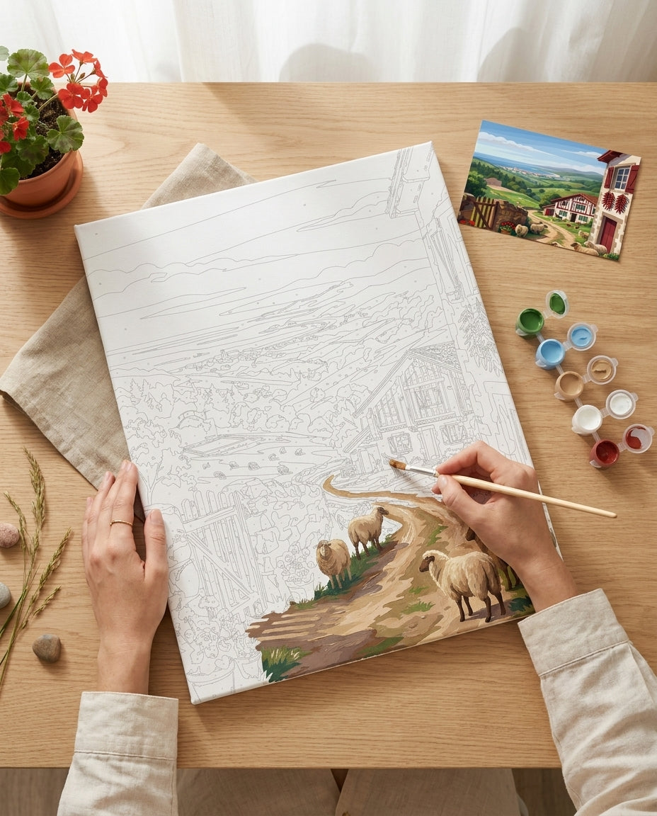 Peinture par Numéros Village Basque Charmant Monalulu en cours de réalisation