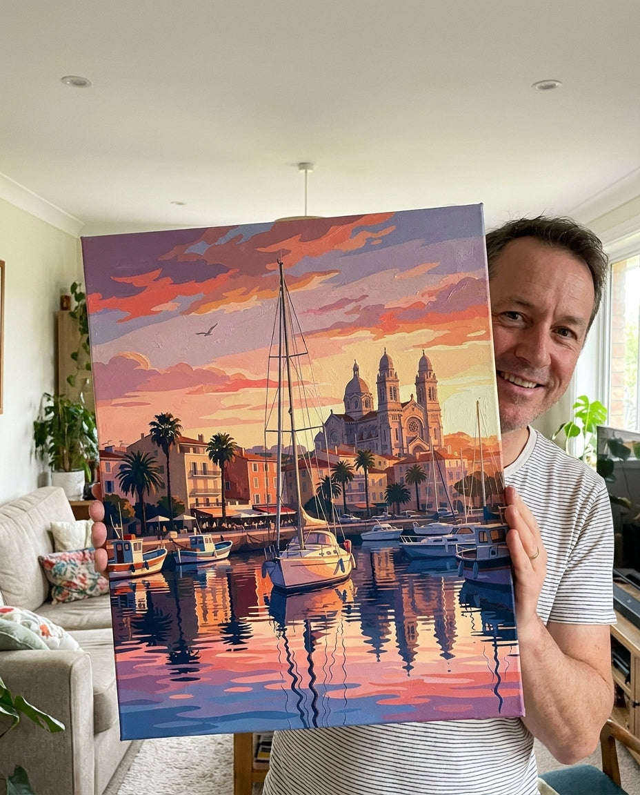 Personne qui peint une Peinture Numeros Port de Saint Raphaël