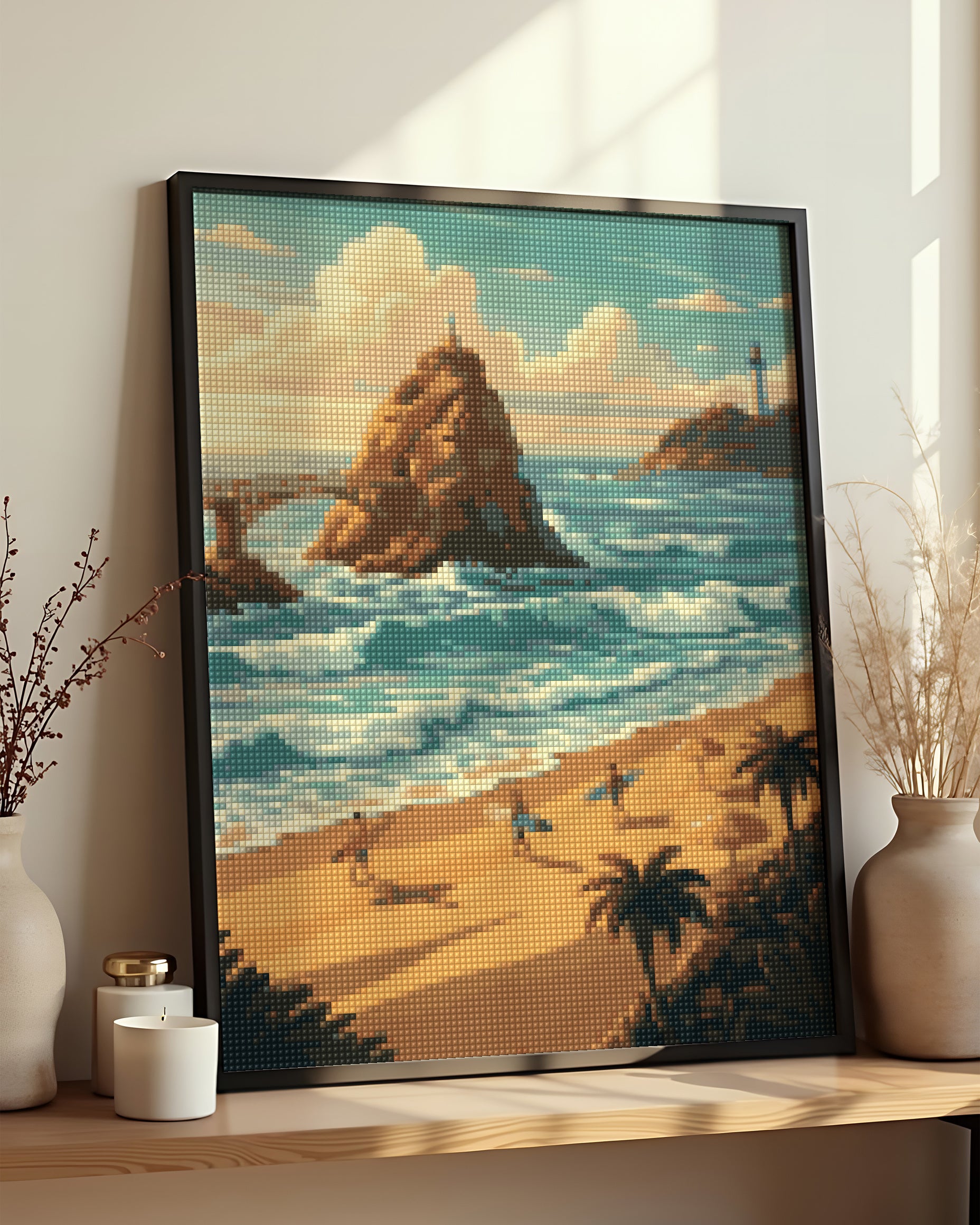 Résultat encadré - Diamond Painting - Plage de Biarritz
