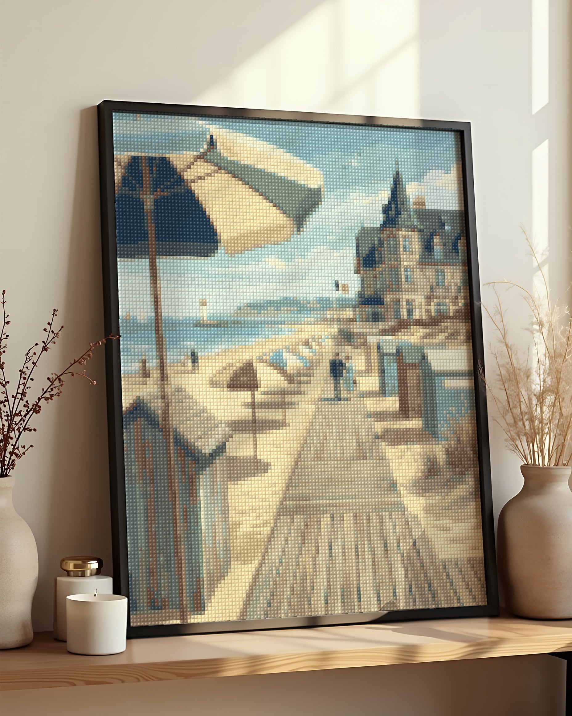 Résultat encadré - Diamond Painting - Plage Deauville Normandie
