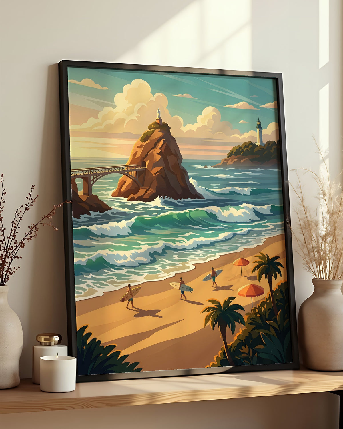 Résultat encadré - Kit Peinture par Numéros - Couché de soleil à Biarritz