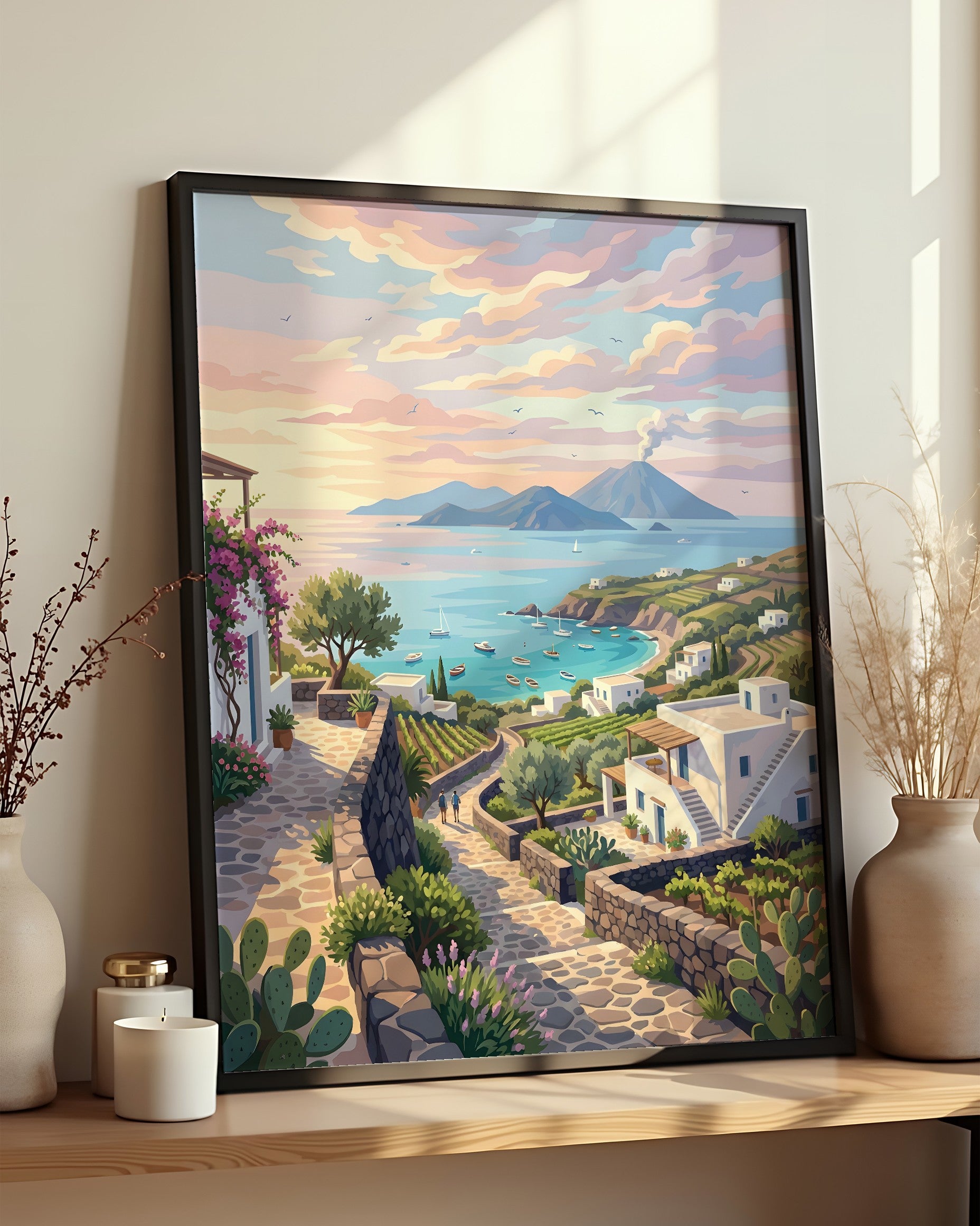 Résultat encadré - Kit Peinture par Numéros - Les Îles Éoliennes Siciliennes