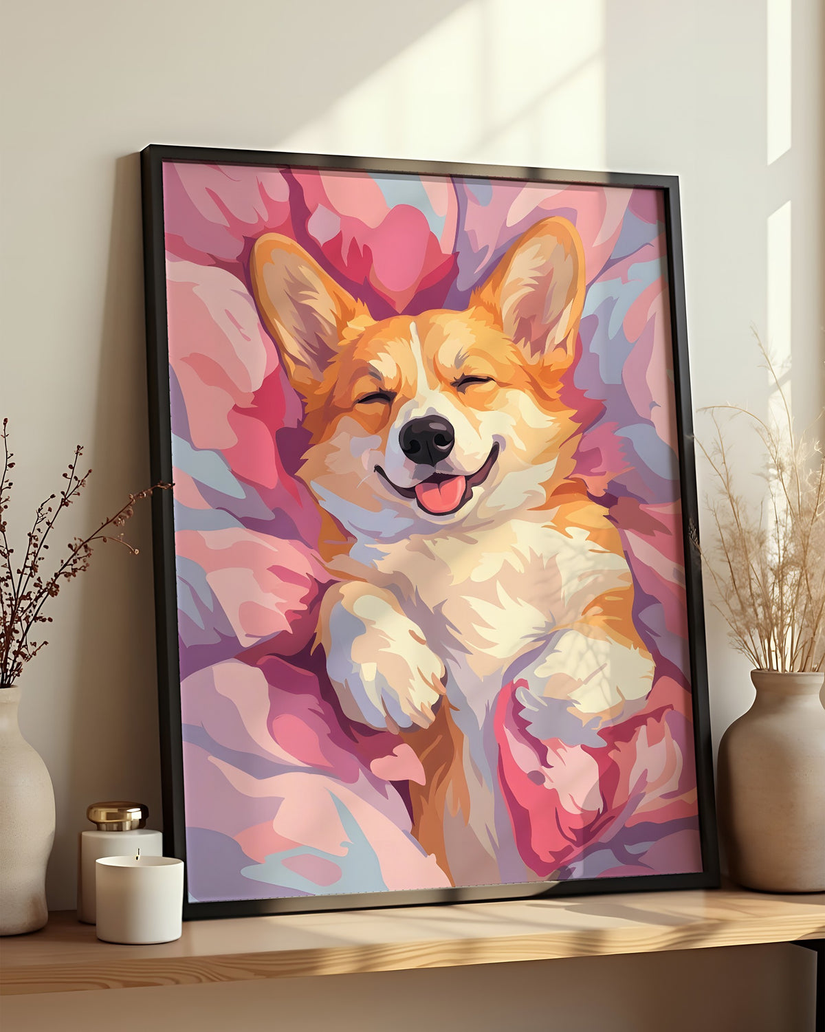 Résultat encadré - Peinture par Numéros - Corgi en Cocon