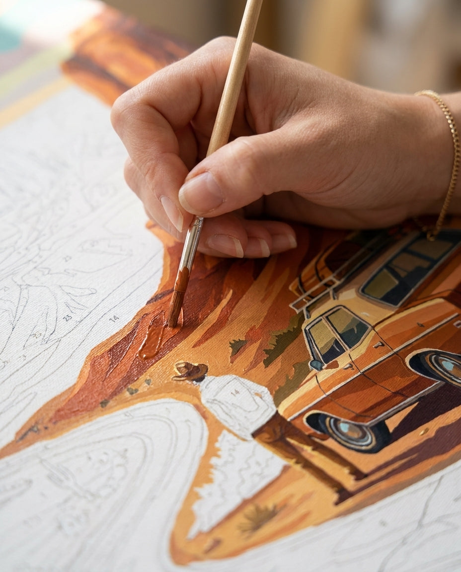 Personne qui peint une Peinture Numeros Route 66 désert