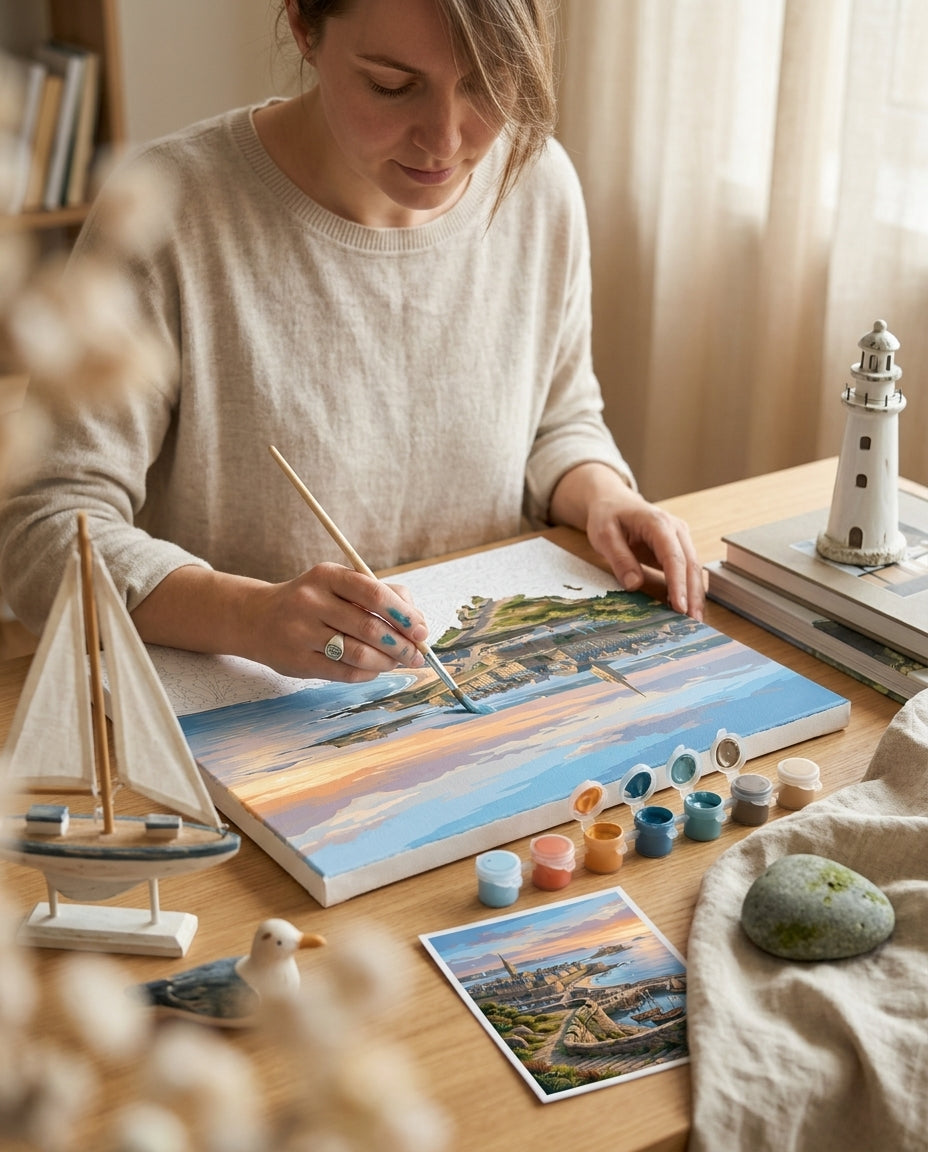 Personne qui peint une Peinture Numeros Saint-Malo Coucher Soleil