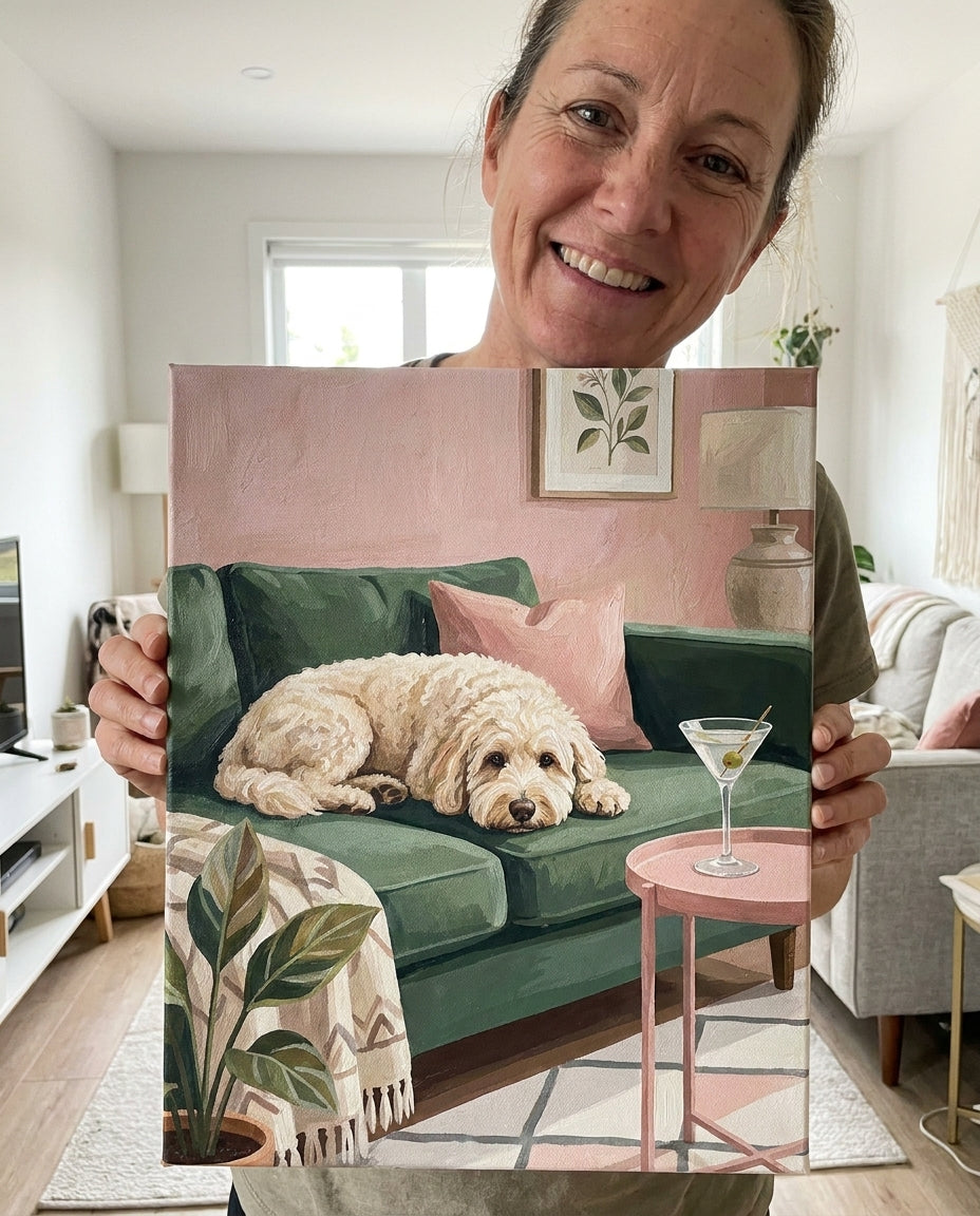 Personne qui peint une Peinture Numeros Chien sur le canapé 